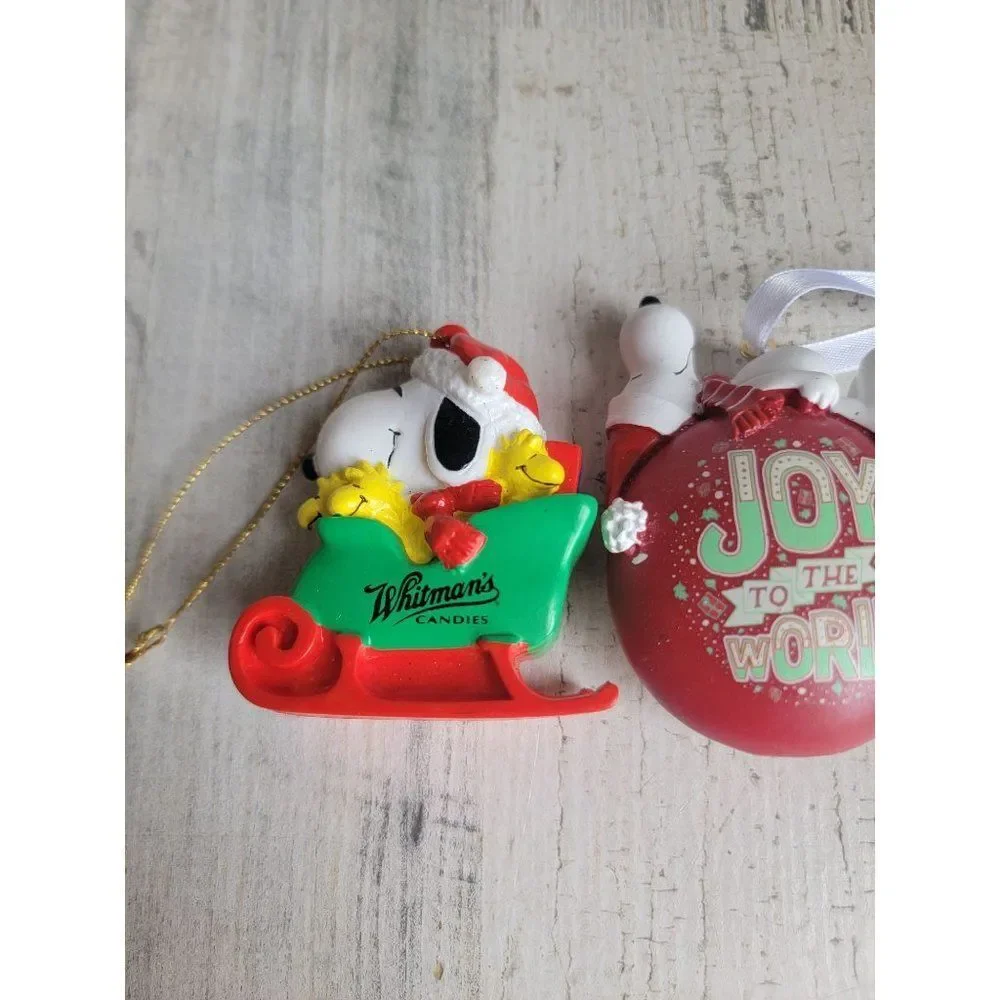 Snoopy Woodstock sled joy to the World‎ ornament set Xmas